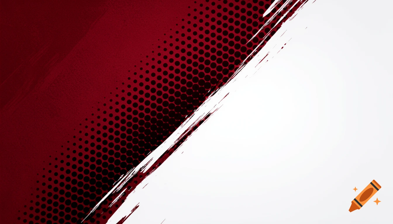 Abstract background with a diagonal brush stroke separating a deep red halftone section from a white section.