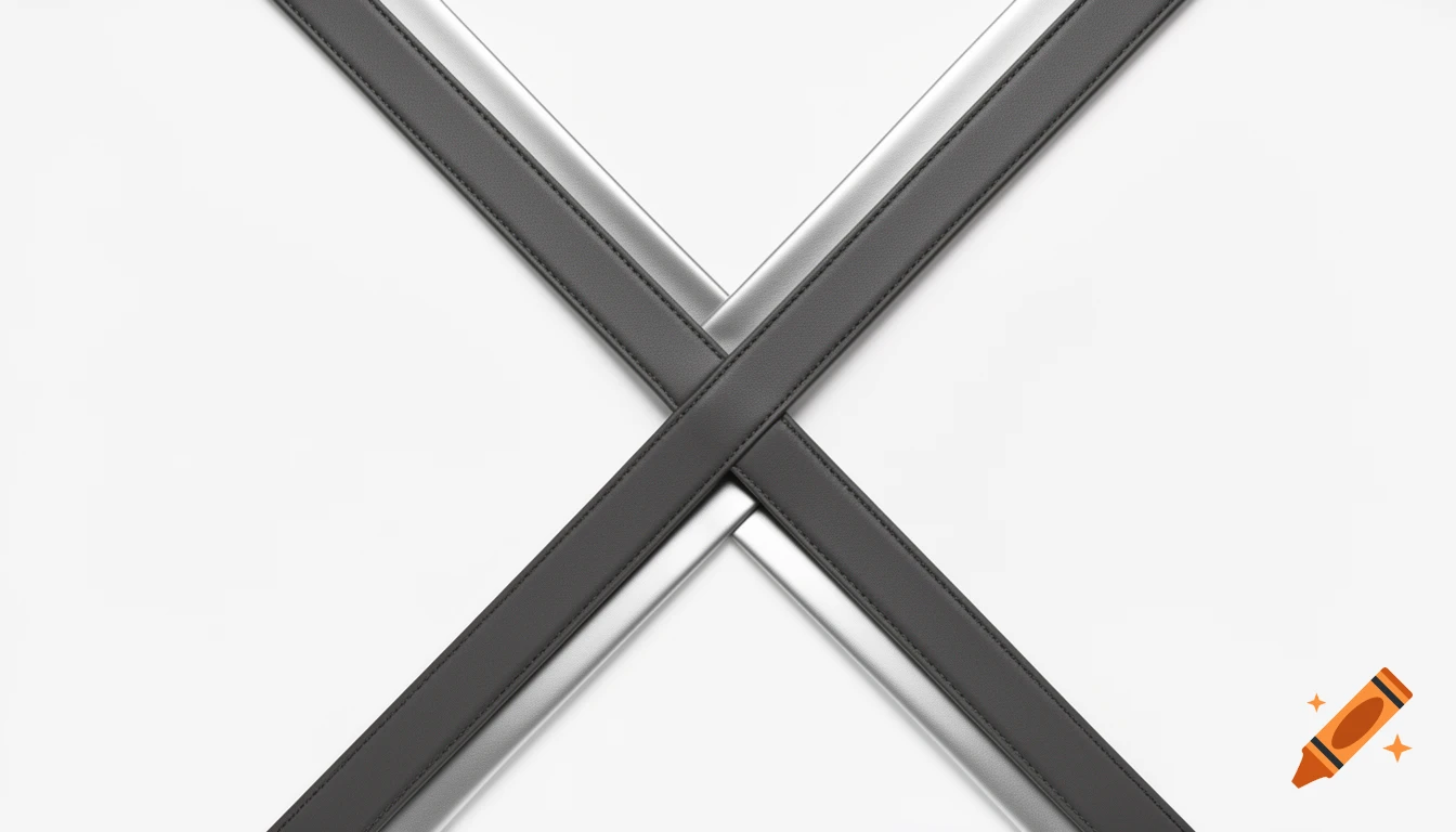 Dark grey and silver straps crossing to form an 'X' on a clean white background, minimalist style.