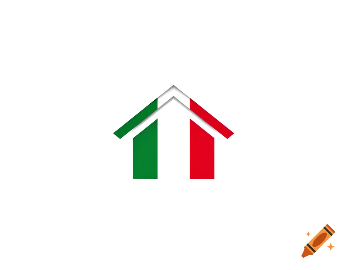 Stylized house icon with the Italian flag colors, green, white, and red, on a white background.