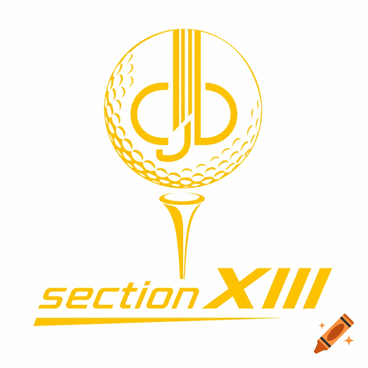 A modern, minimalist yellow golf logo with a golf ball on a tee featuring stylized initials 'CJD' and the text 'section XIII'.