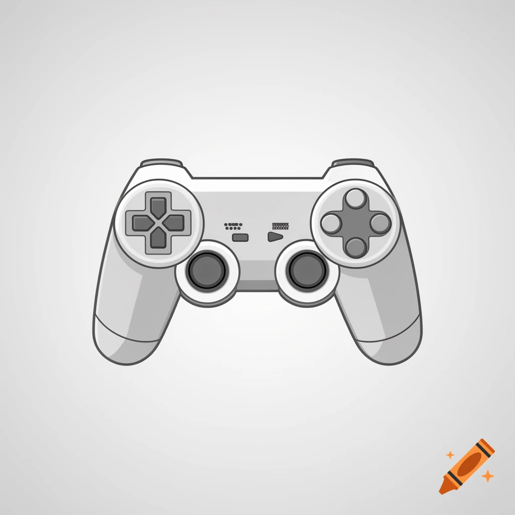 An illustration of a grey and white game console controller on a light background.