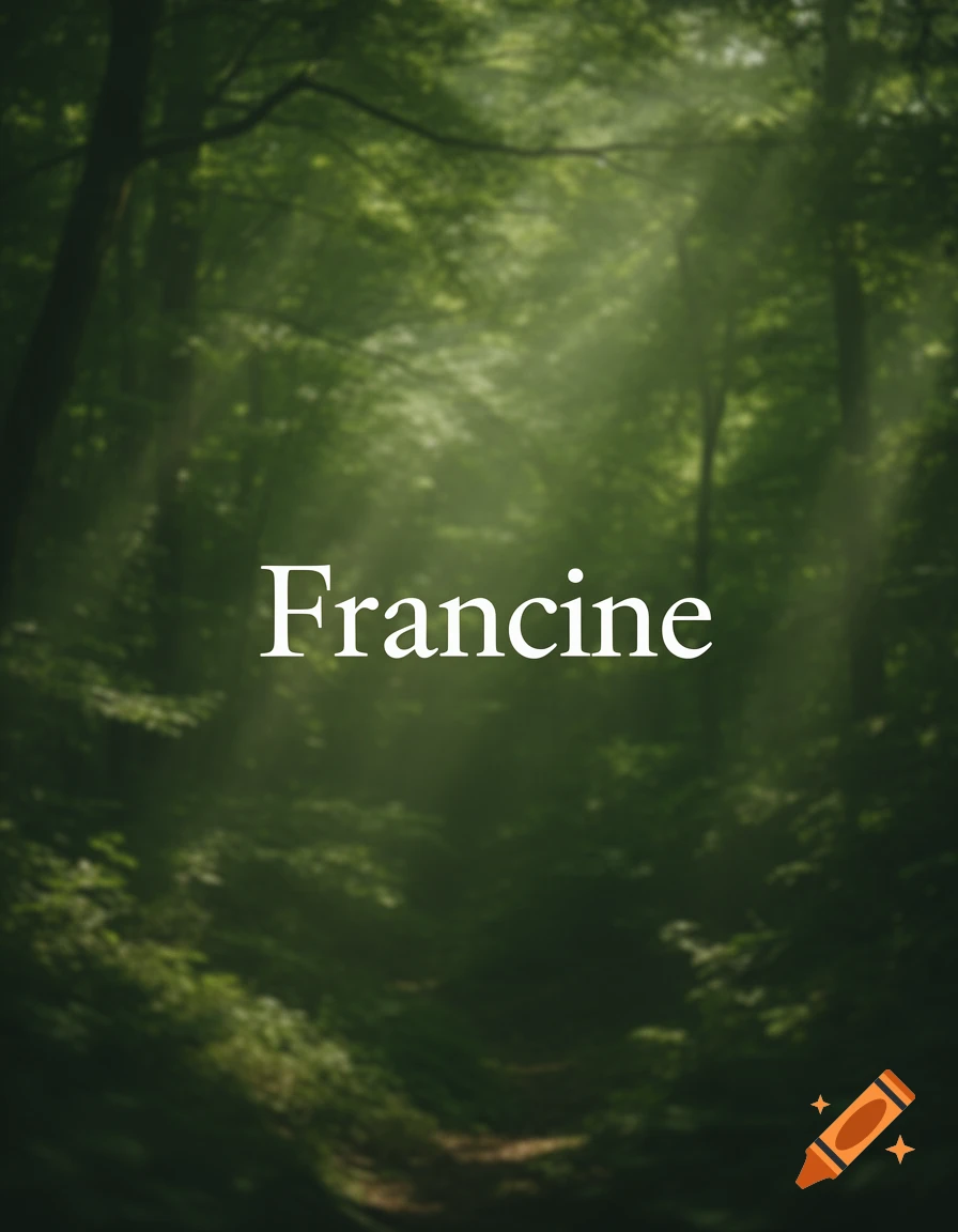 The name "Francine" in white text against a blurred, sunlit green forest background.
