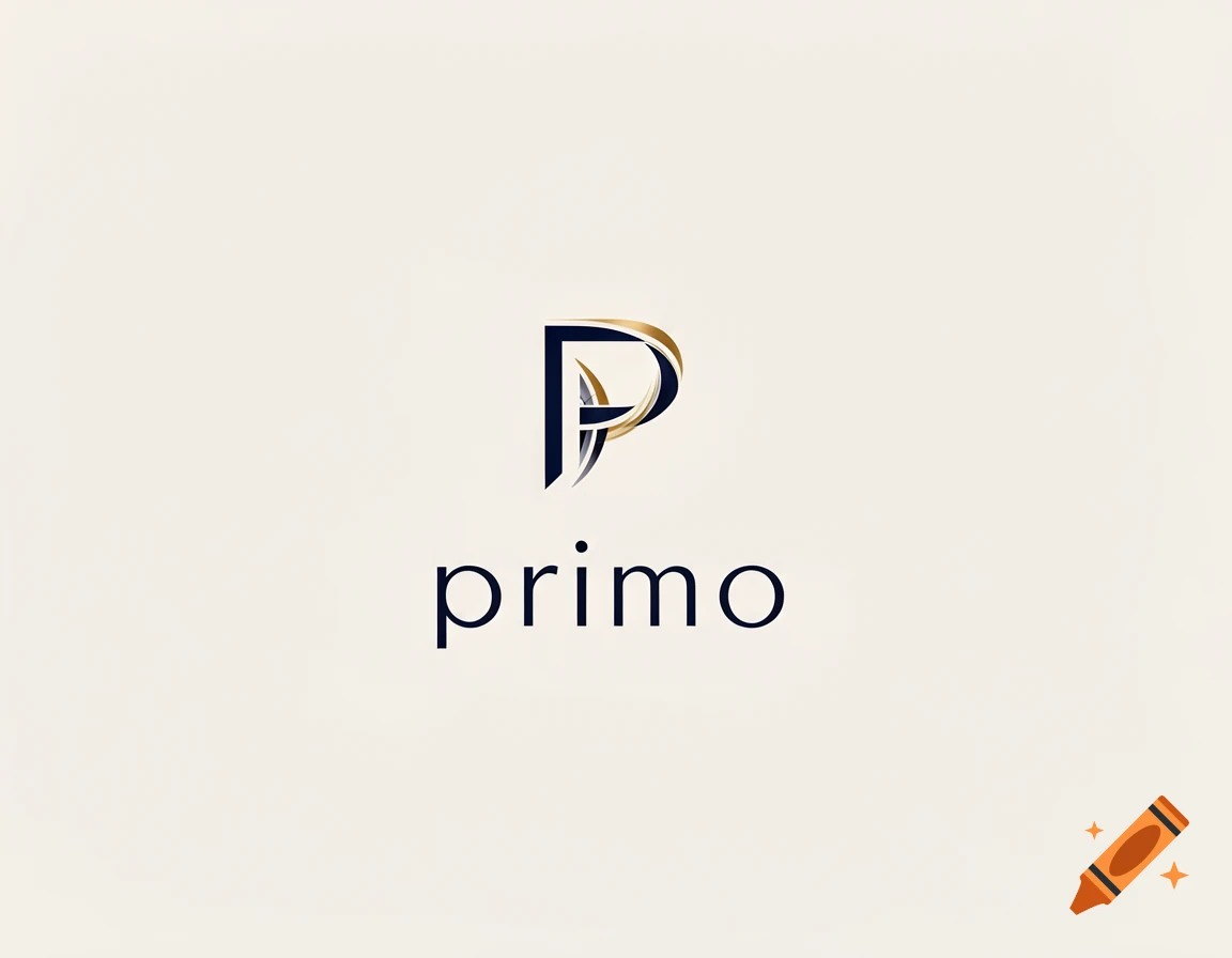 A minimalist logo featuring a stylized letter 'P' in gold and dark blue above the word 'primo' in dark blue text.