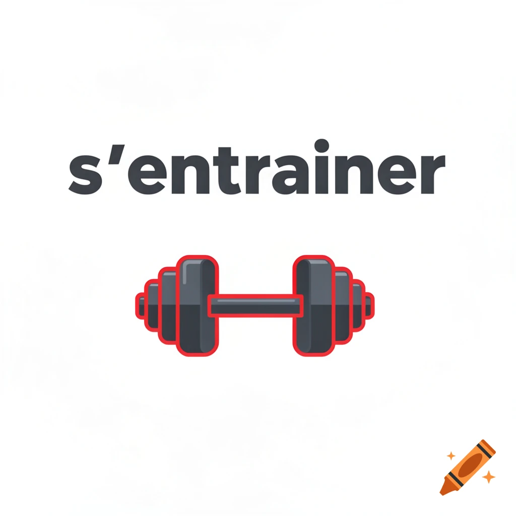 The French word 's'entrainer' in black text above a black and red cartoon dumbbell on a white background.