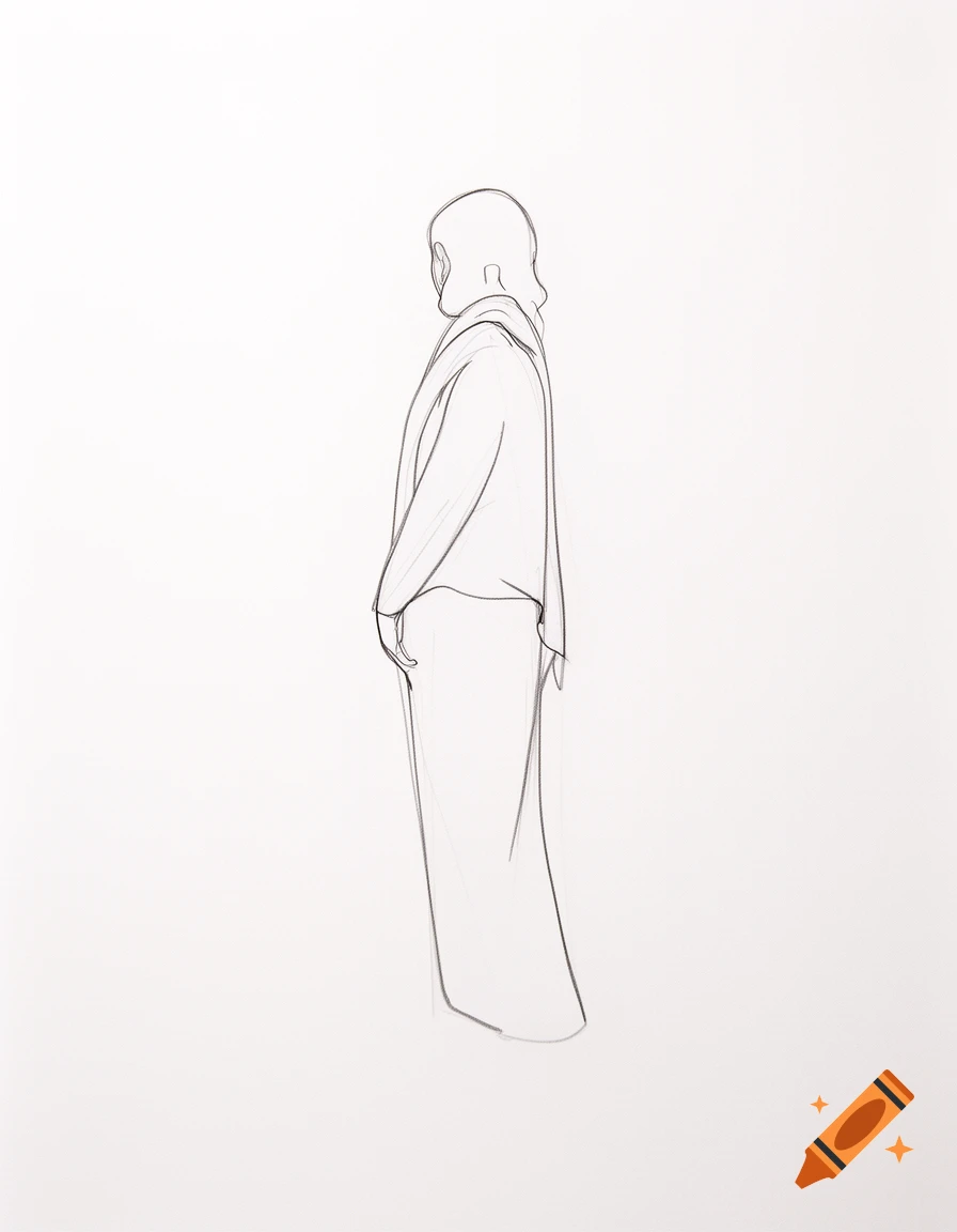 Simple line drawing of a standing person in a half-profile from behind.