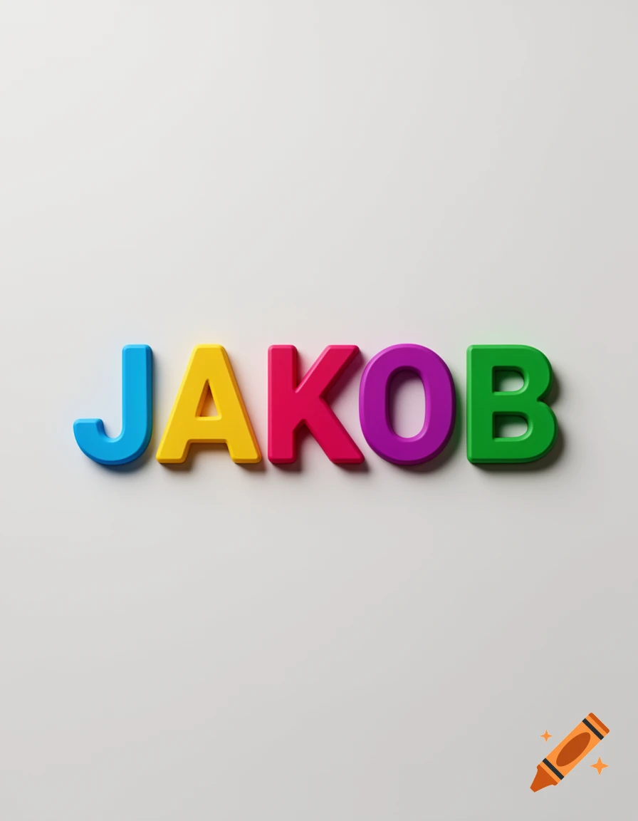 Colorful 3D block letters spelling 'JAKOB' on a white background.