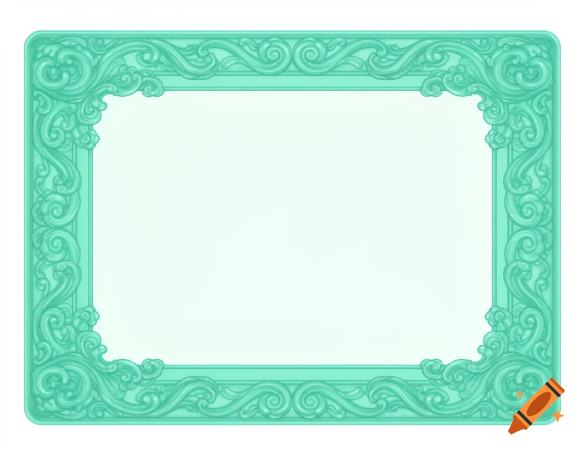 A decorative rectangular frame with ornate, stylized jade green and turquoise swirls on a white background.