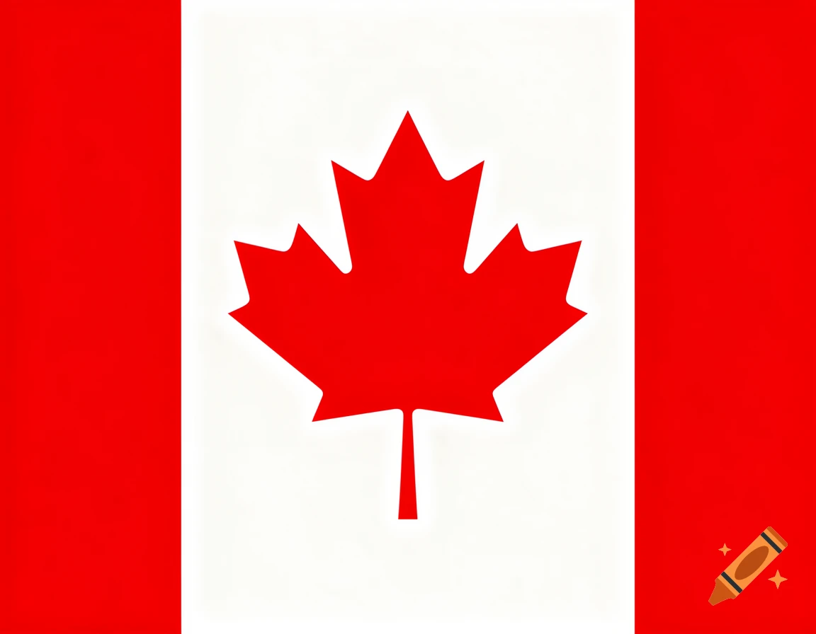 A clear image of the Canadian flag with a red maple leaf on a white square and red vertical bars on the sides.