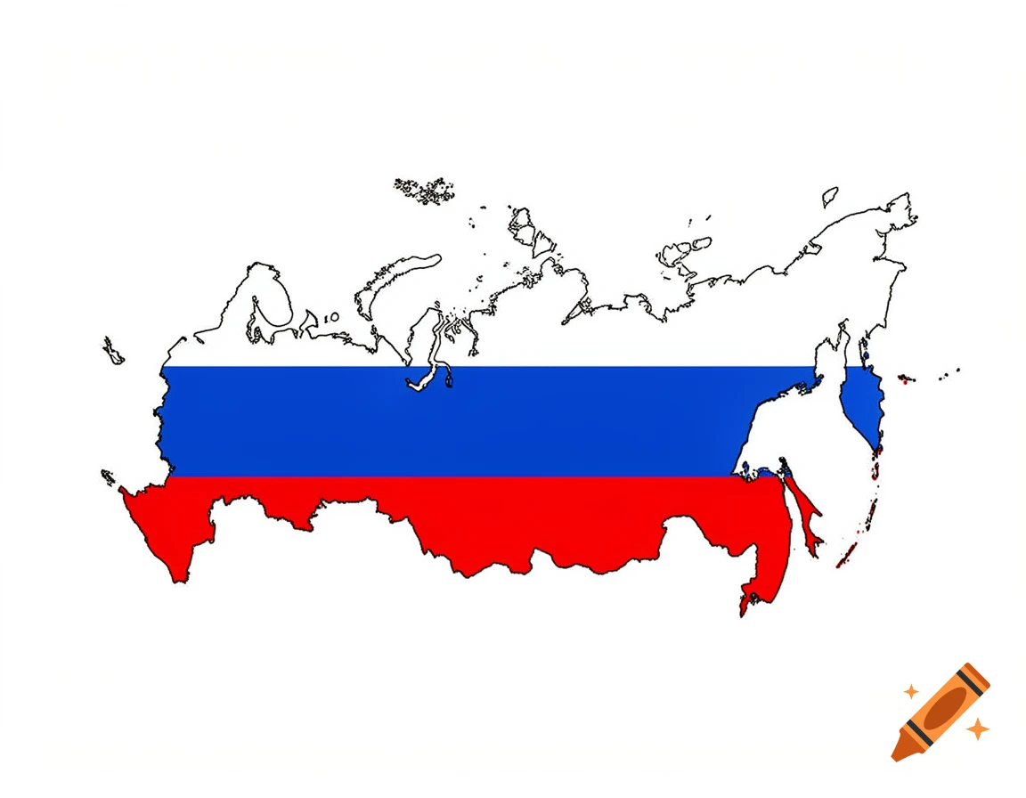 Map of Russia filled with the white, blue, and red colors of the Russian flag.