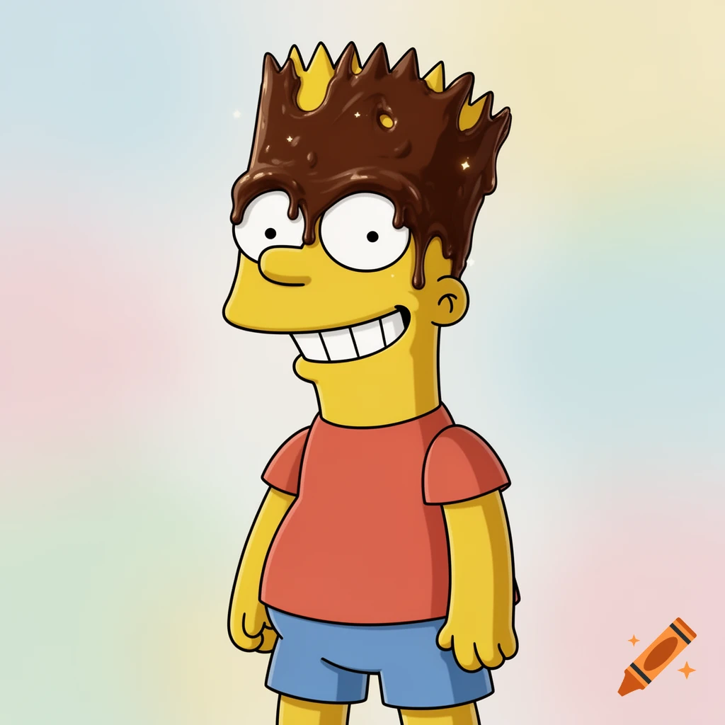 Bart Simpson cartoon smiling with chocolate dripping over his head.