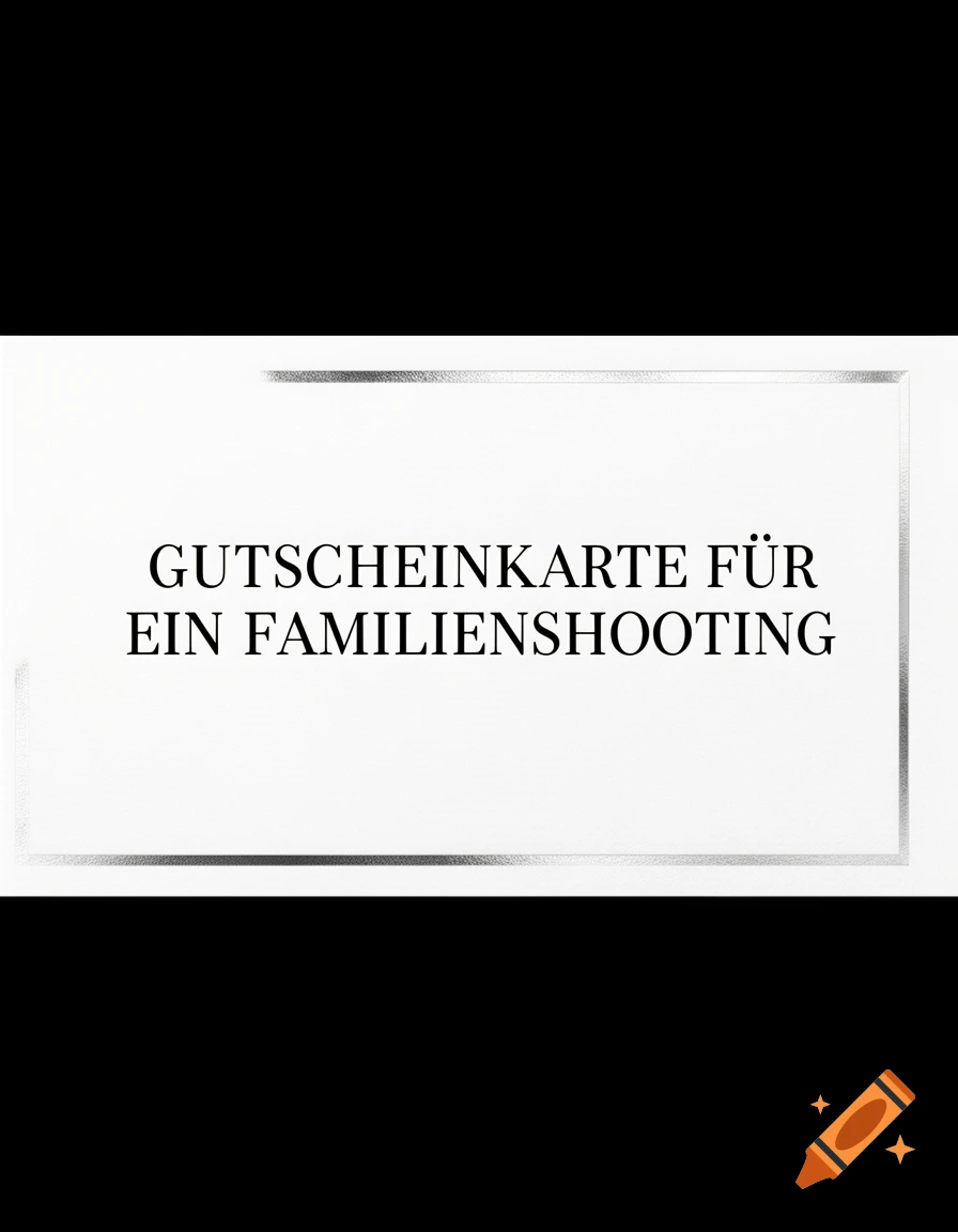White minimalist gift card with a silver border and black text: Gutscheinkarte für ein Familienshooting.