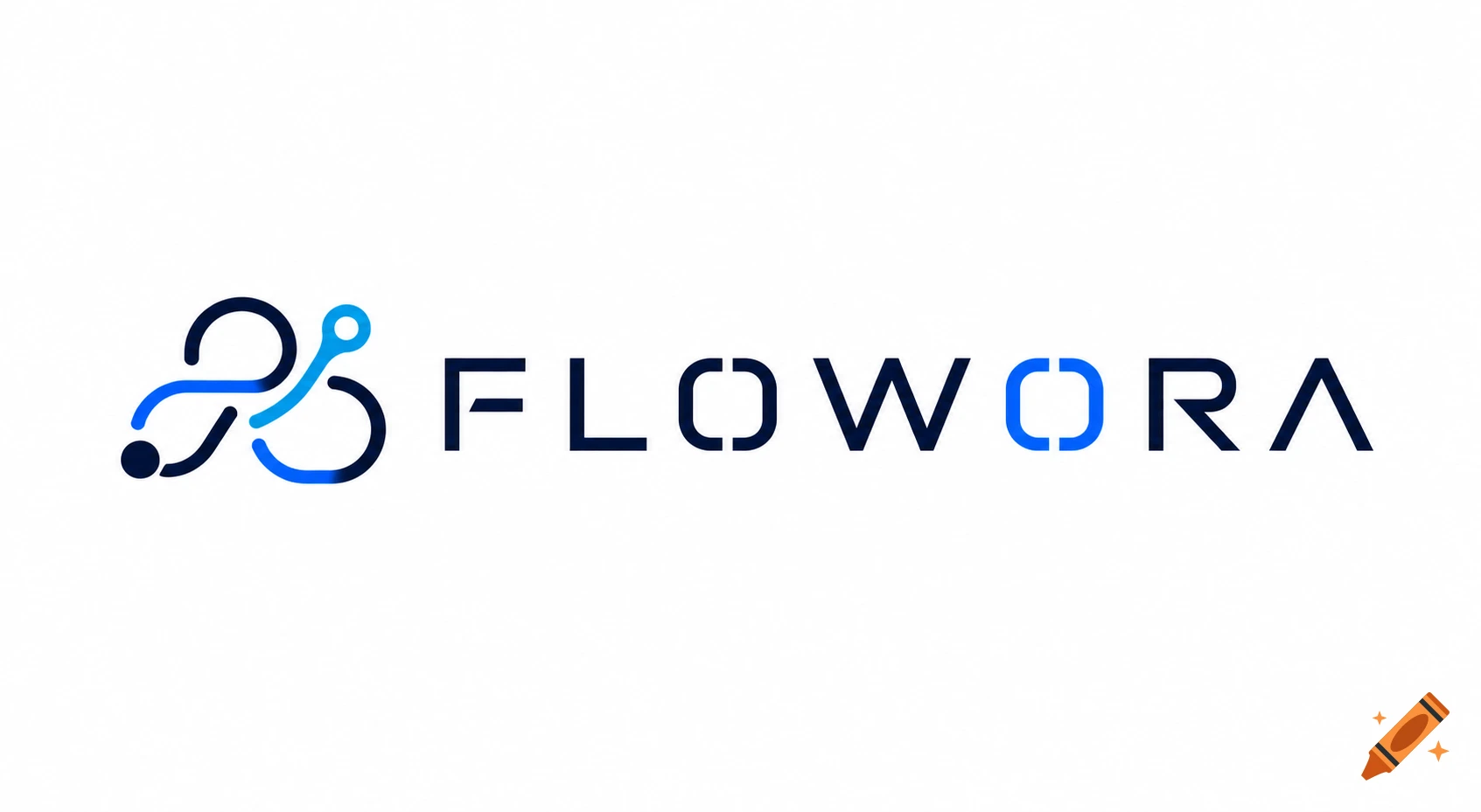 Modern minimalist logo for 'FLOWORA' with an abstract blue and navy interwoven symbol next to the brand name.