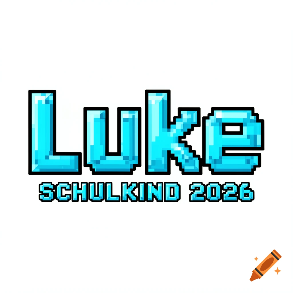 Pixel art text "Luke" in cyan-blue, outlined in black, above "SCHULKIND 2026" on a white background.