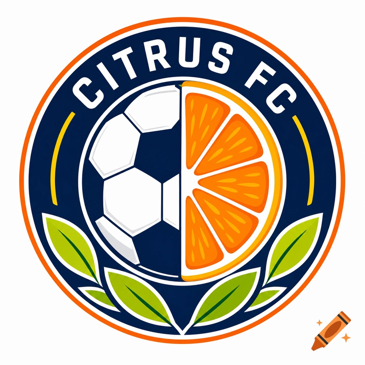 A vibrant vector logo for Citrus FC soccer club, featuring a half soccer ball and half orange slice within a circular emblem.