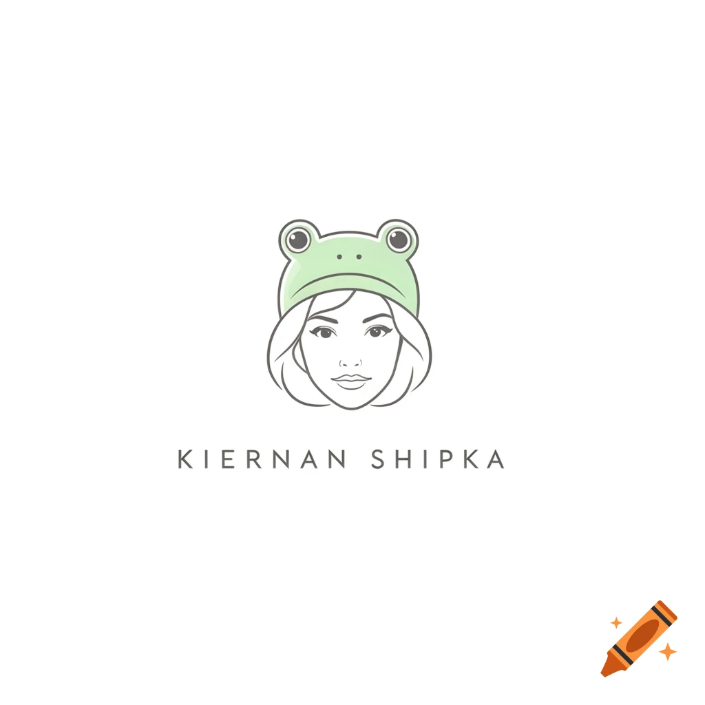 Minimalist line art logo of a woman wearing a light green frog hat, with "KIERNAN SHIPKA" text below.