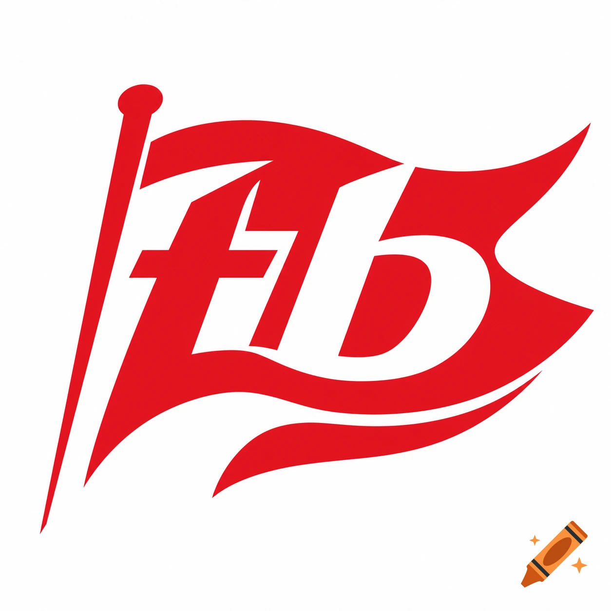 A red flag-shaped vector art sports logo with the white letters 'tb' on it.
