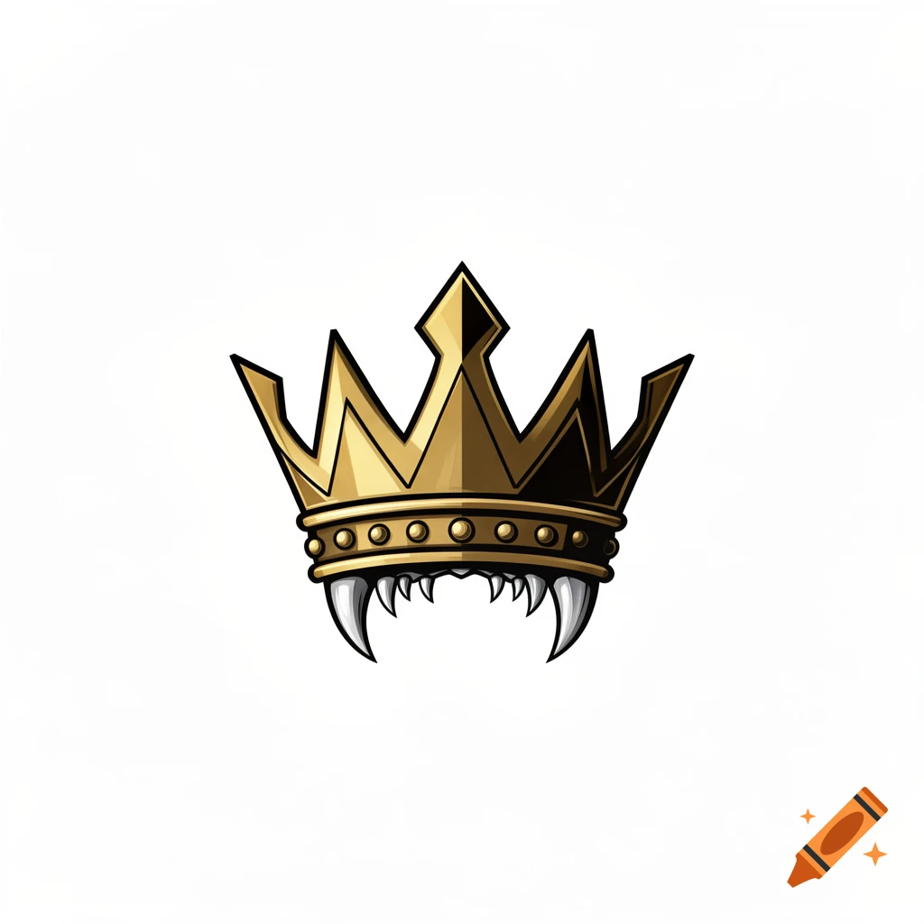 A stylized gold crown with sharp white vampire fangs extending from its base, set against a plain white background.