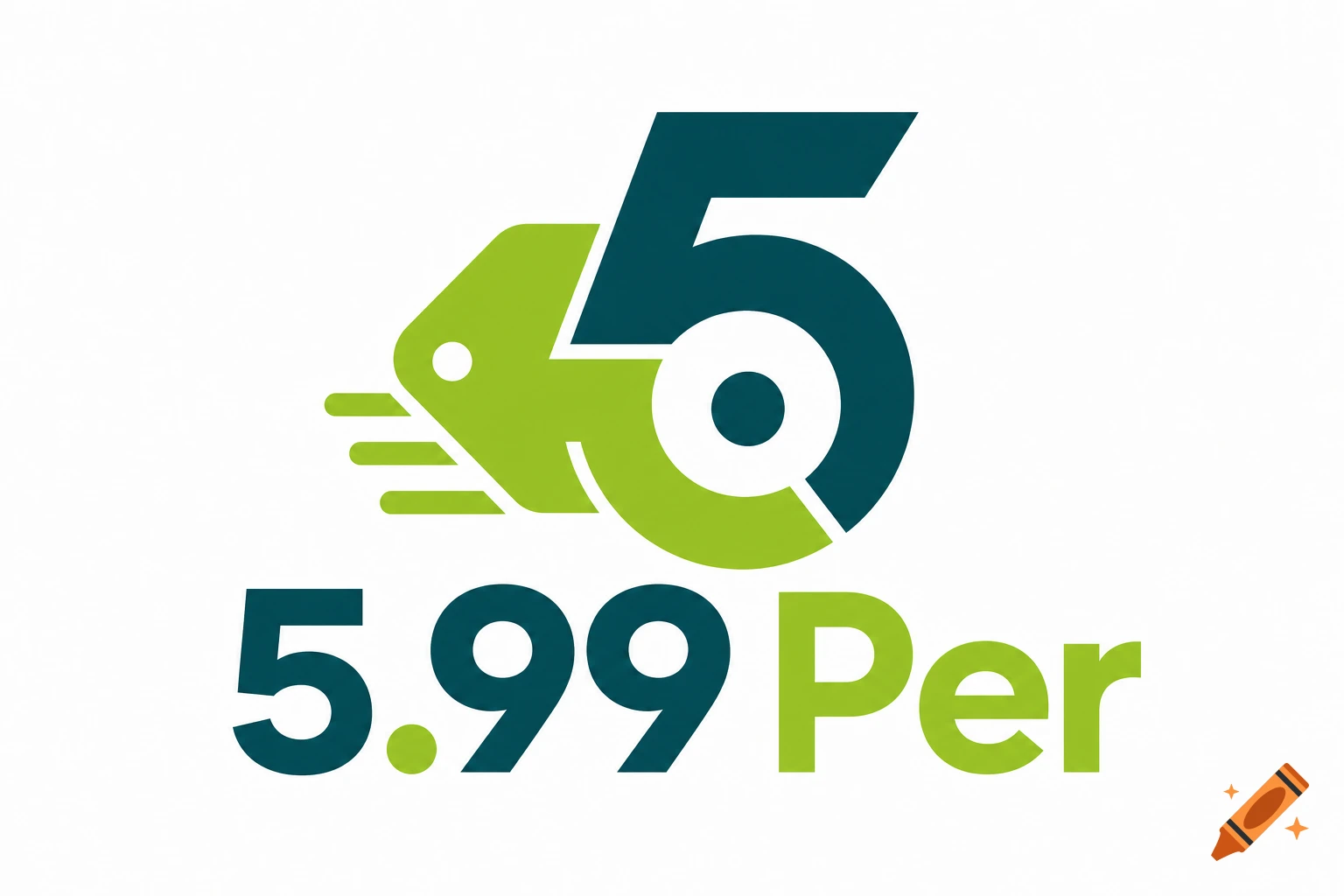A green and dark teal logo featuring a stylized number 5 merged with a fish or lizard head, above the text '5.99 Per'.