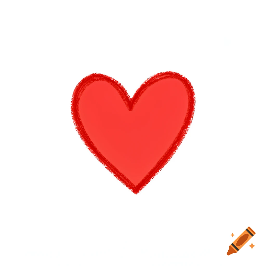 A simple red heart icon with a crayon-like texture on a white background.