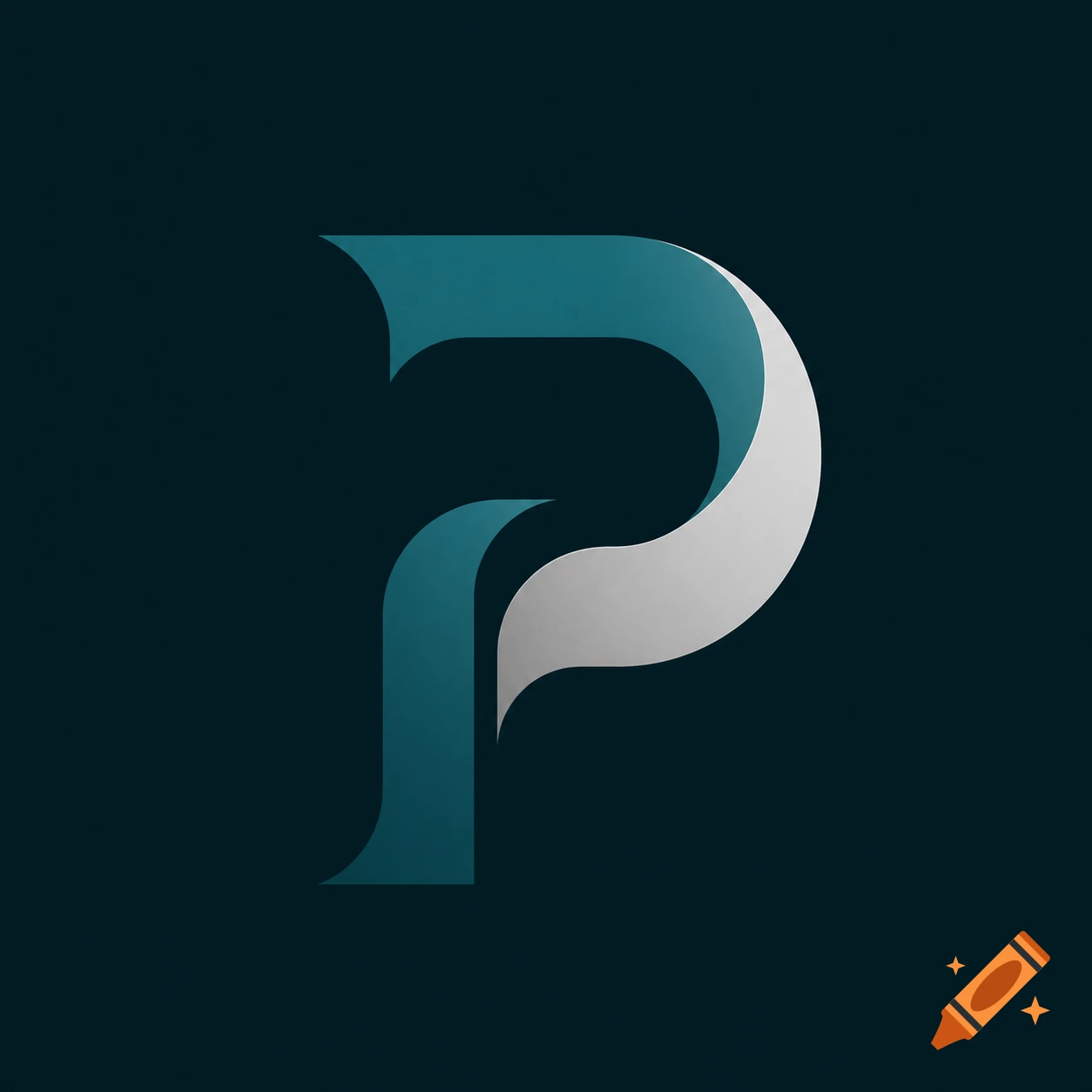 A stylized two-tone logo forming the letter P in teal and light gray on a dark background.