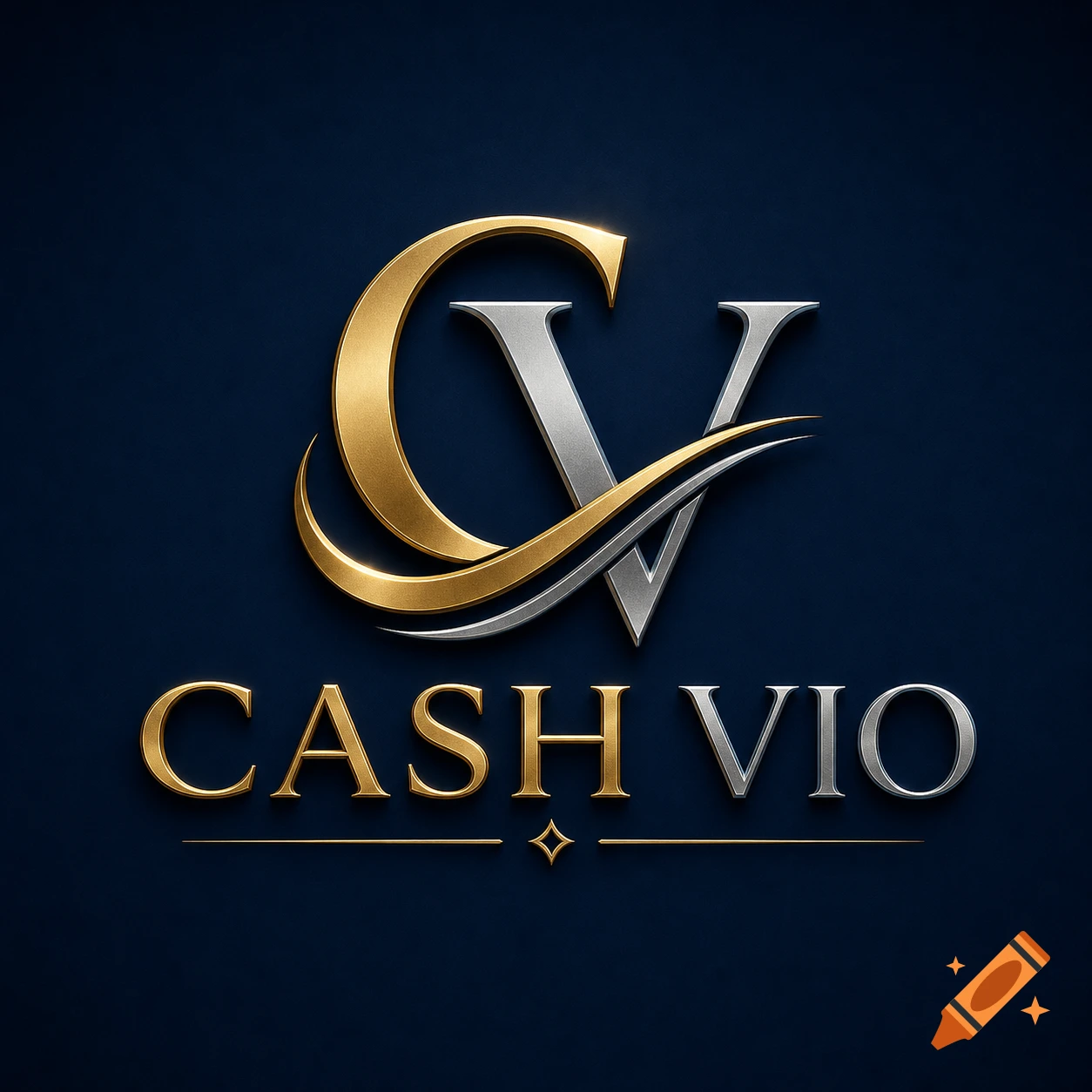 An elegant metallic gold 'C' and silver 'V' logo above the words 'CASH VIO' on a dark blue background.