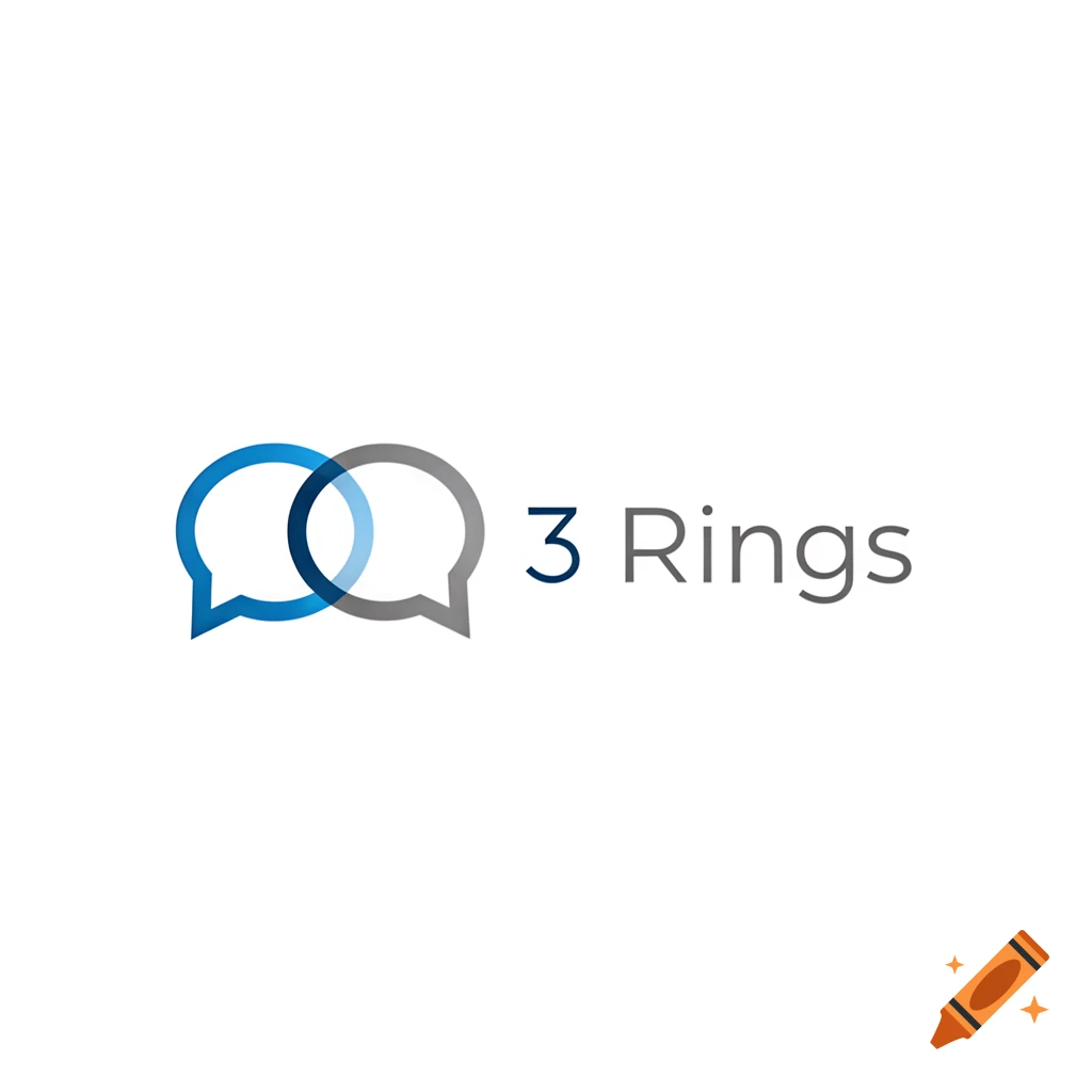Logo with two overlapping chat bubbles, one blue, one gray, next to the text "3 Rings" on a white background.