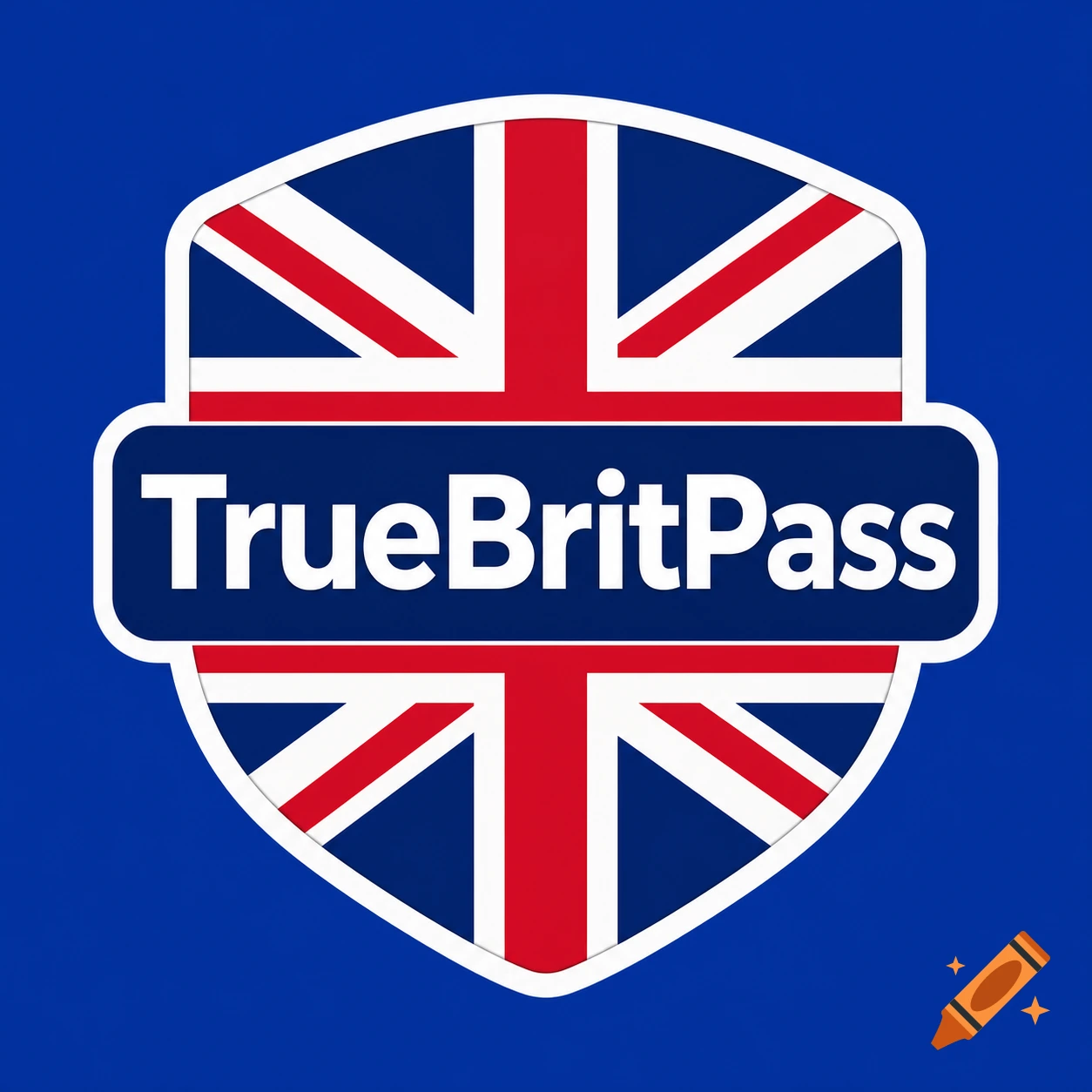 A shield-shaped logo featuring the Union Jack flag pattern with a dark blue banner across it containing the white text "TrueBritPass".
