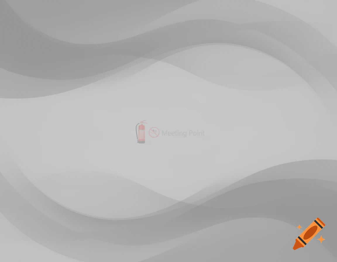 A subtle grey abstract background with soft waves, featuring a faint fire extinguisher icon and the words "Meeting Point" in the center.