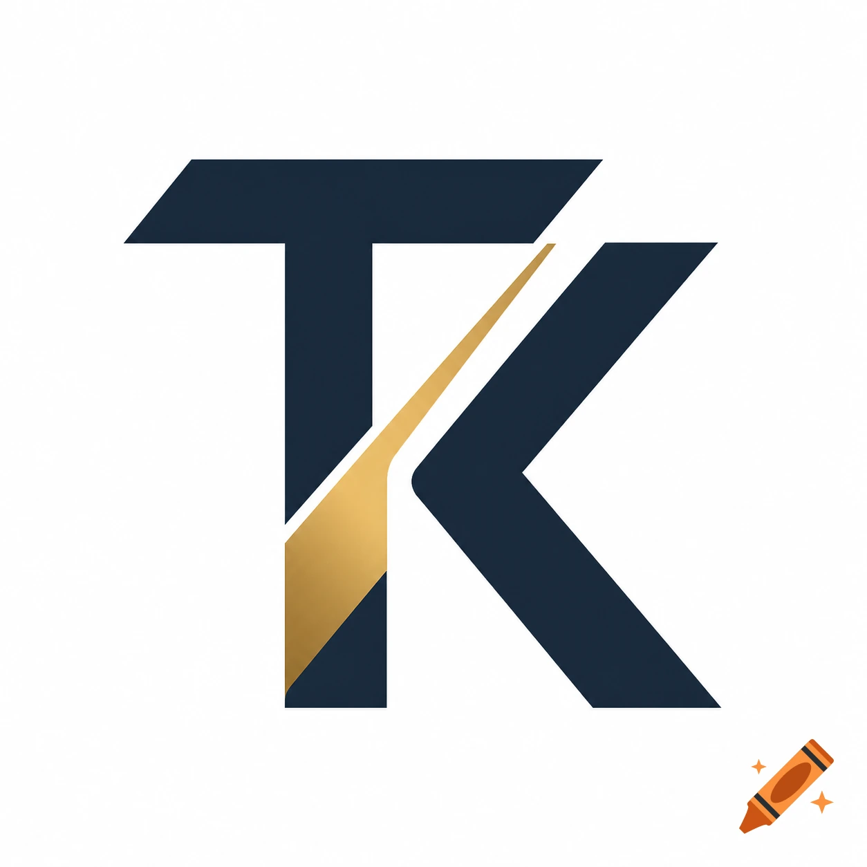 A minimalist logo featuring a dark blue stylized 'T' and 'K' with a gold diagonal stripe separating them, on a white background.
