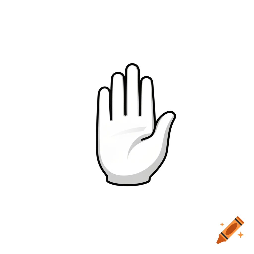 Cartoon drawing of a white hand with black outlines, palm facing forward, on a white background.
