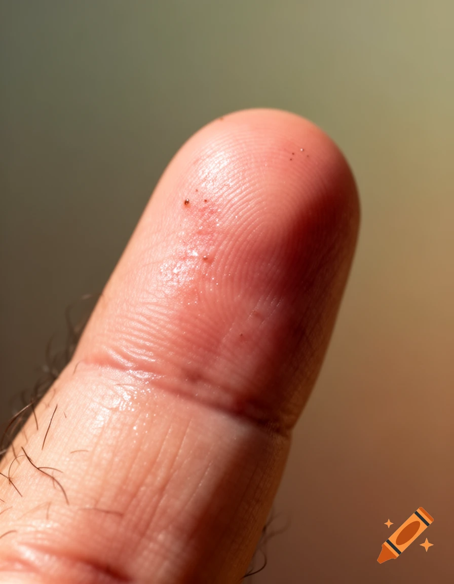 Close-up, detailed photo of a human finger showing skin texture and fine hair.