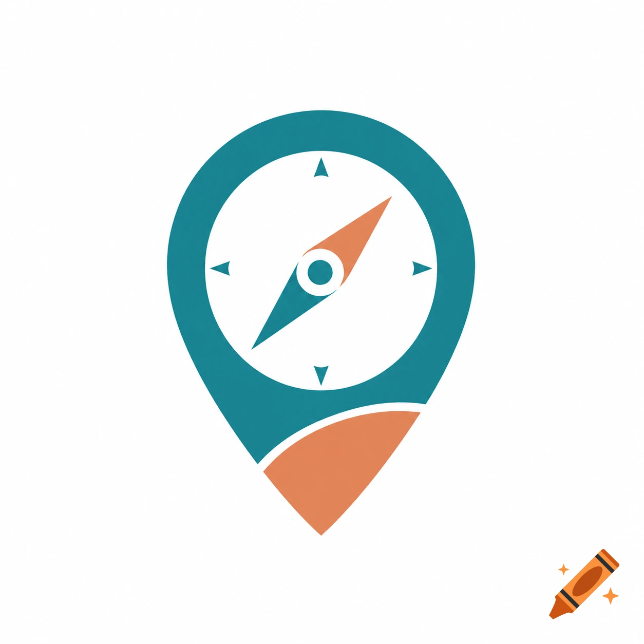 Minimalist app icon logo combining a teal map pin with a terracotta compass needle on a white background.