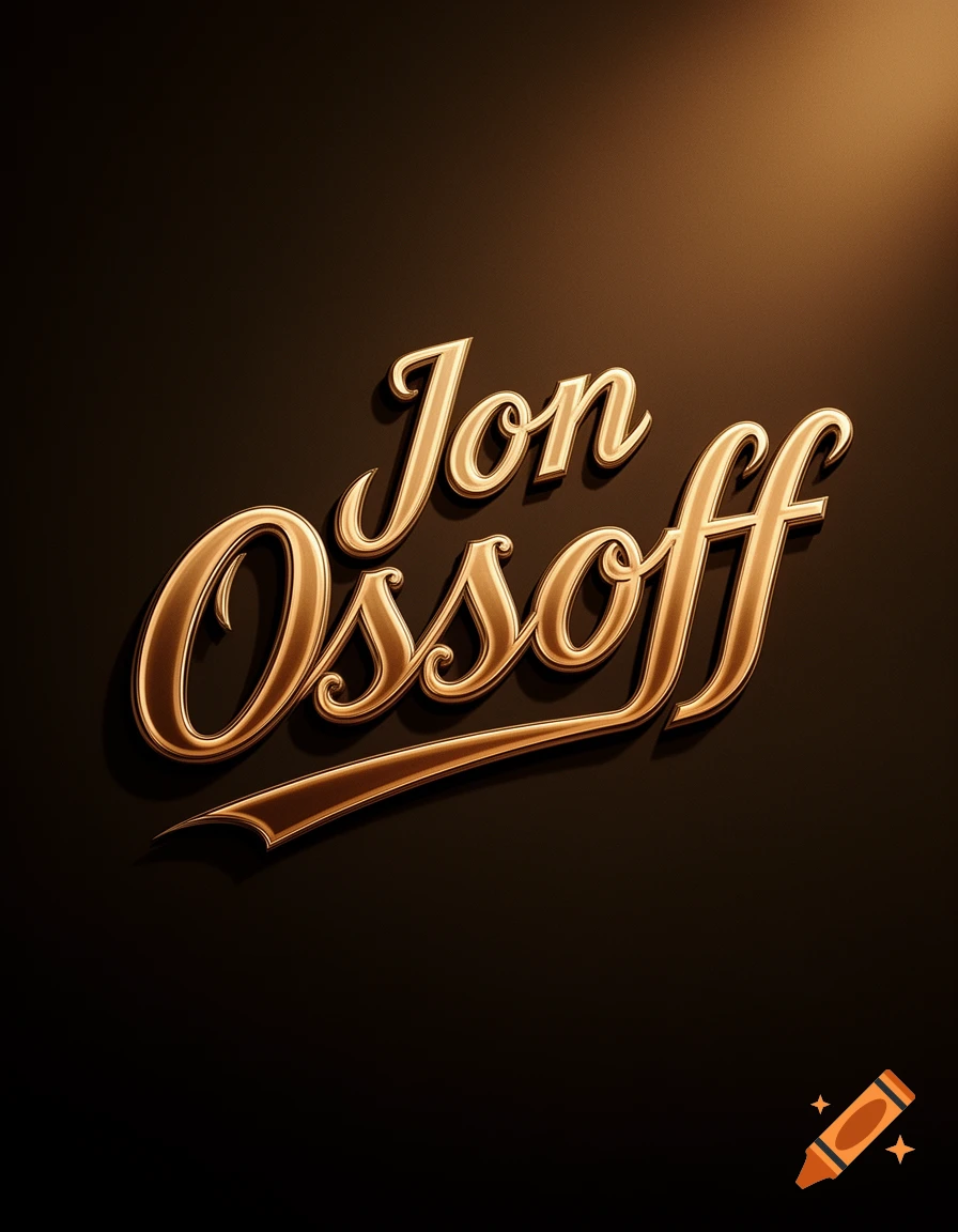 Metallic gold script text spelling 'Jon Ossoff' on a dark brown background with a subtle highlight.