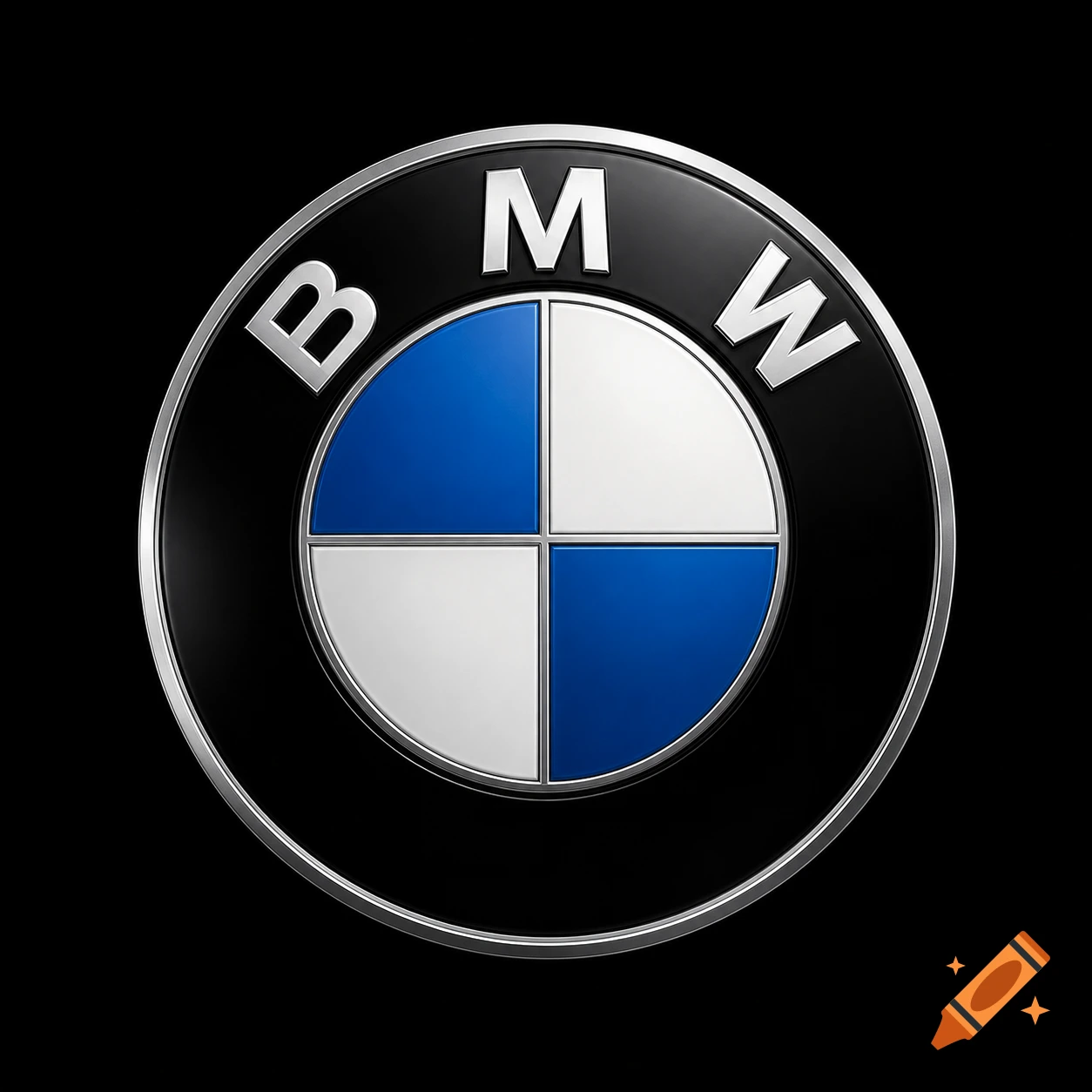The iconic BMW logo with silver letters B, M, W and a blue and white checkered circle on a black background.