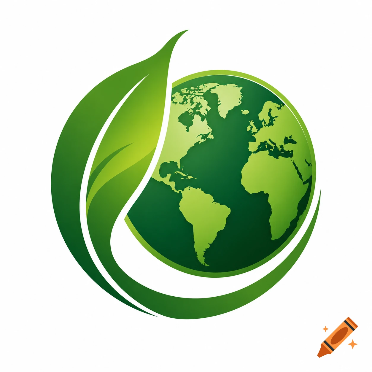 Green logo with a leaf embracing a stylized globe, representing nature and environment.
