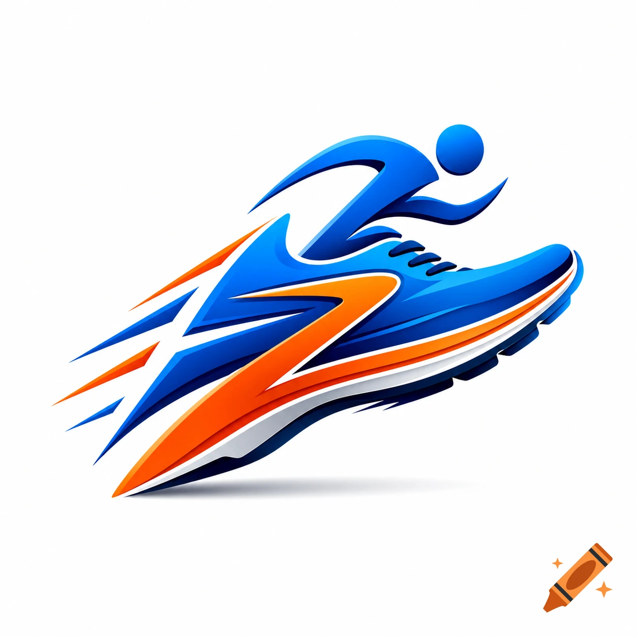 Stylized blue and orange running shoe logo with a dynamic, fast-moving abstract design.