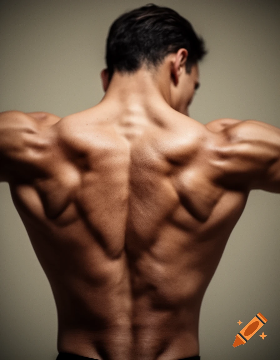 Rear view of a muscular man's back, showcasing well-defined muscles.