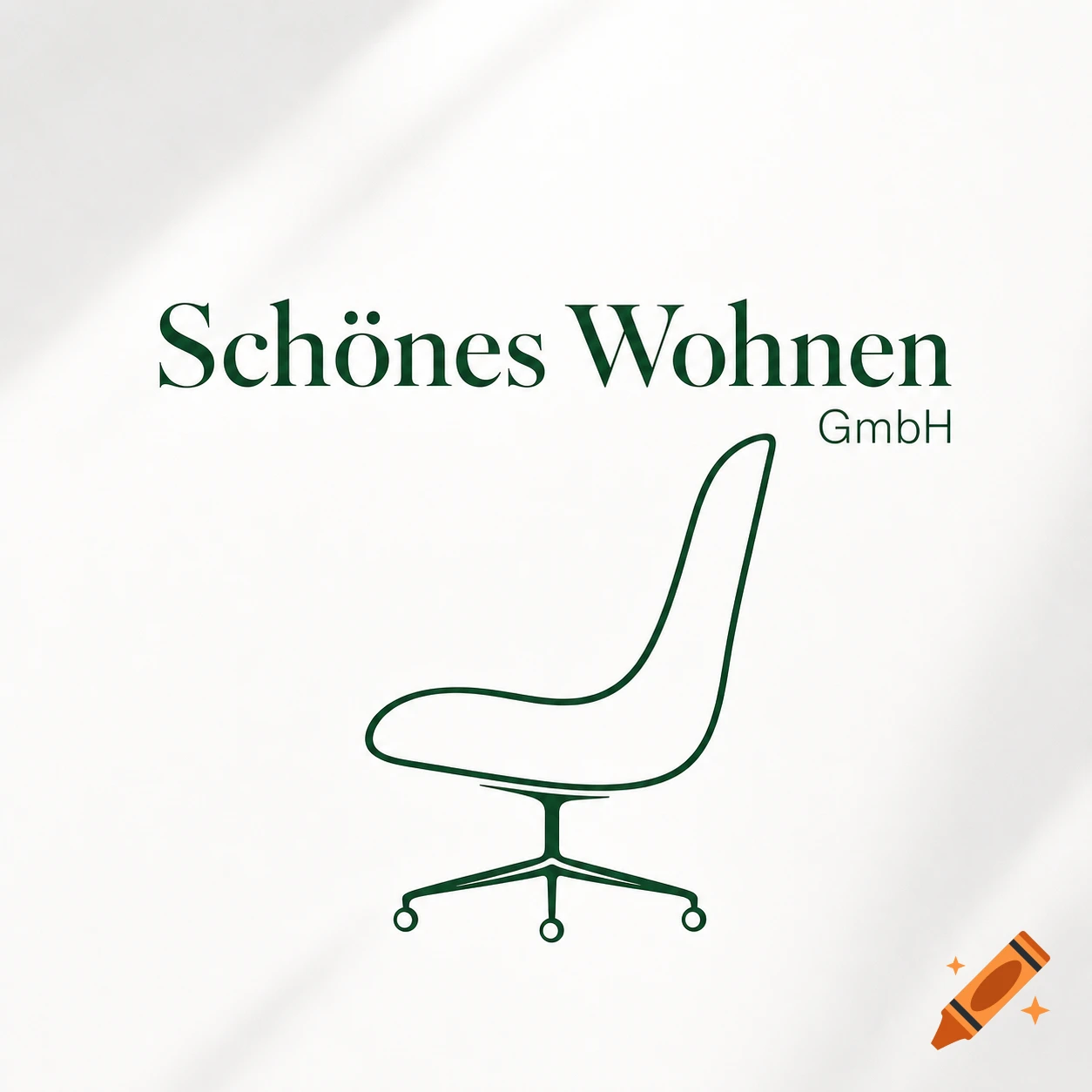 Minimalist dark green logo with text 'Schönes Wohnen GmbH' and an outline of a modern office chair on a white background.