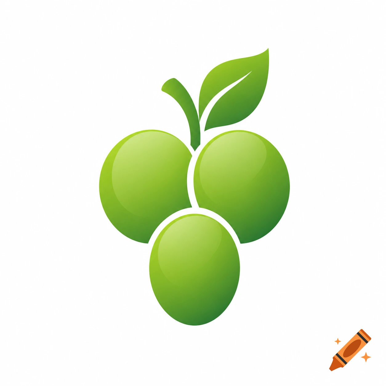 A minimalist green grape logo with three glossy spheres and a leaf on a white background.