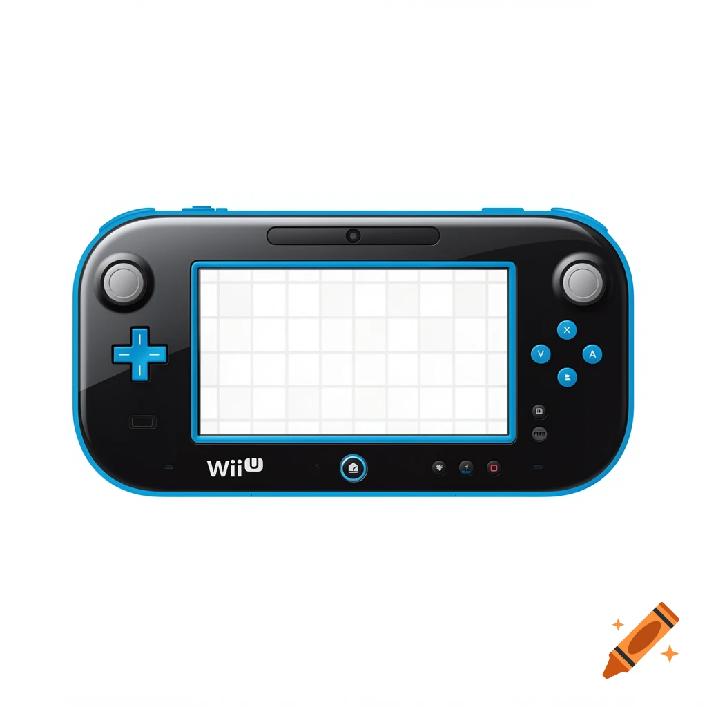 Front view of a blue and black Nintendo Wii U handheld console in clip art style with a blank screen.