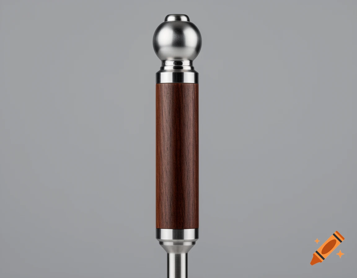 A professional studio shot of a mechanical vaporizer featuring a dark walnut wood sleeve and shiny silver metallic ends against a neutral gray background.