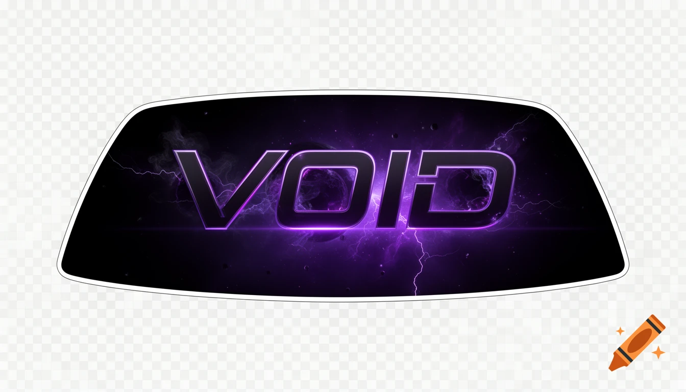 Violet neon 'VOID' text with lightning and cosmic energy effects on a black futuristic car sticker design with a transparent background.