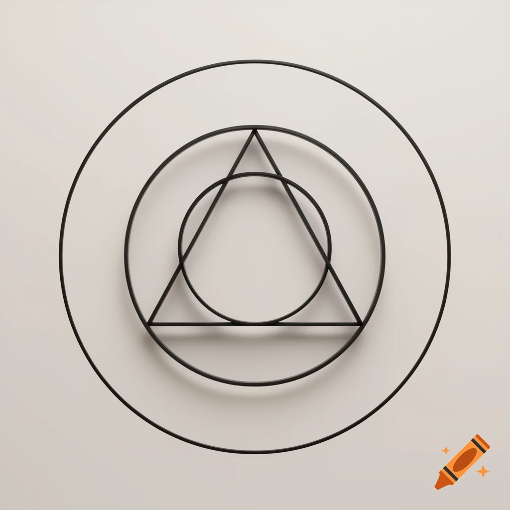 Black outlines of two concentric circles and an inverted triangle on a light, off-white background, creating a minimalist geometric design.
