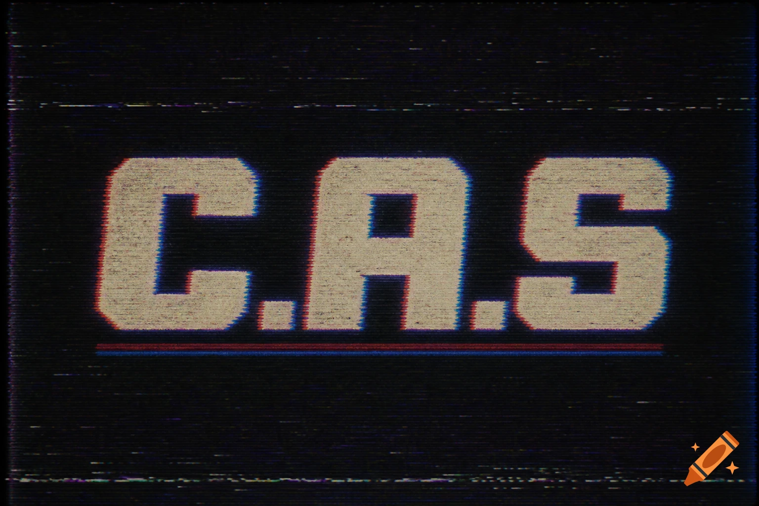 The logo 'C.A.S.' displayed in a retro VHS style with static and color distortion.