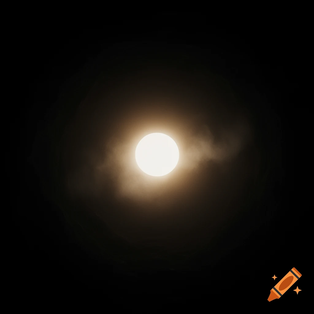 A bright, glowing circular light source surrounded by hazy darkness, centrally located in the frame.