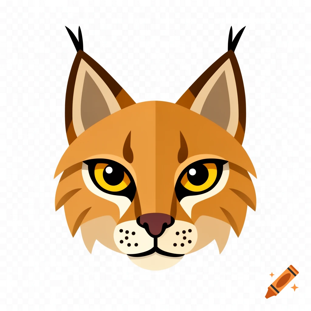 Vector art emoji of a lynx head with pointed ears and golden eyes, on a transparent background.