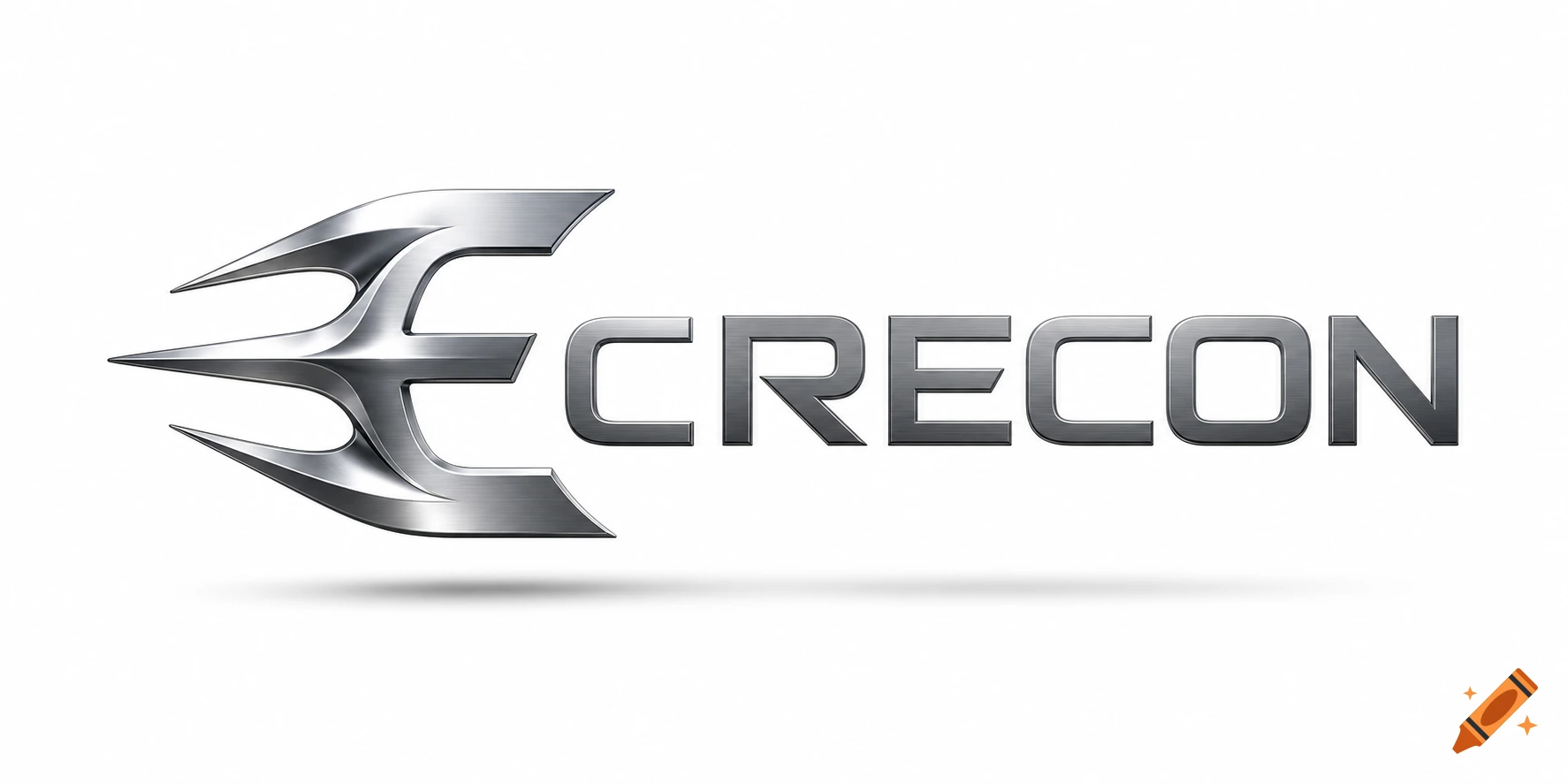 A metallic 'ECRECON' logo with a stylized, trident-like 'E' on a white background.