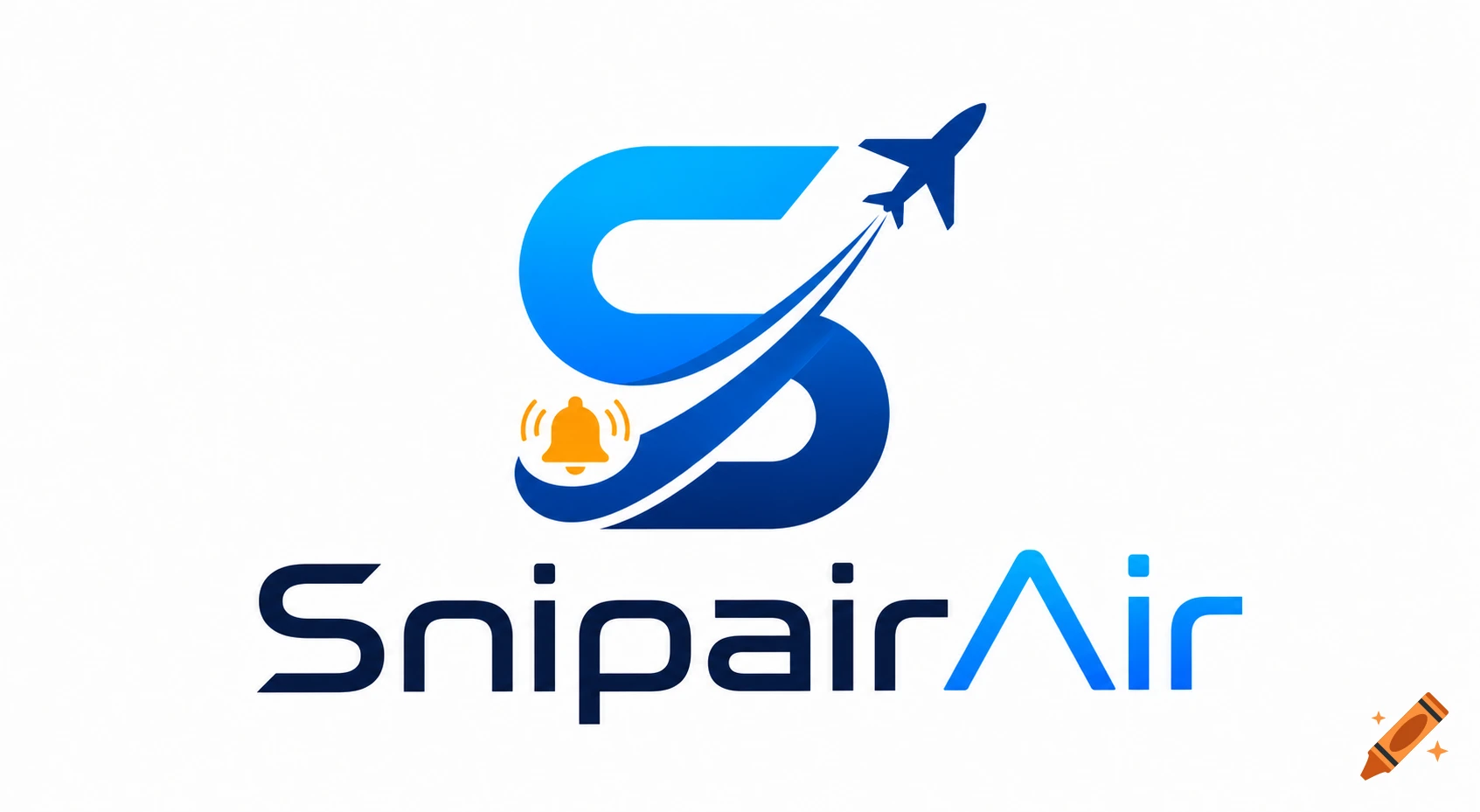 Blue gradient letter S logo with an airplane flying upwards and an orange bell icon, with 'SnipairAir' text below.