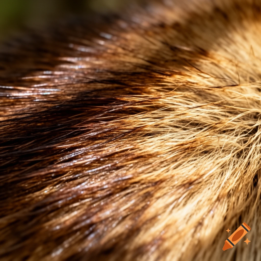 Close-up of brown and tan animal fur with varying shades and highlights, showing individual strands.