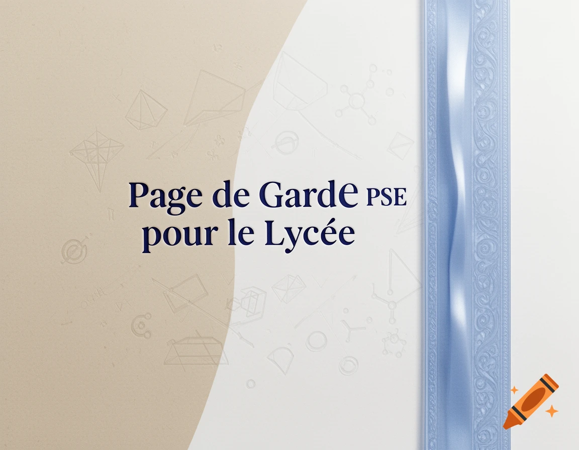 Formal cover page design featuring 'Page de Garde PSE pour le Lycée' text on a beige background with geometric outlines, next to a blue decorative strip.